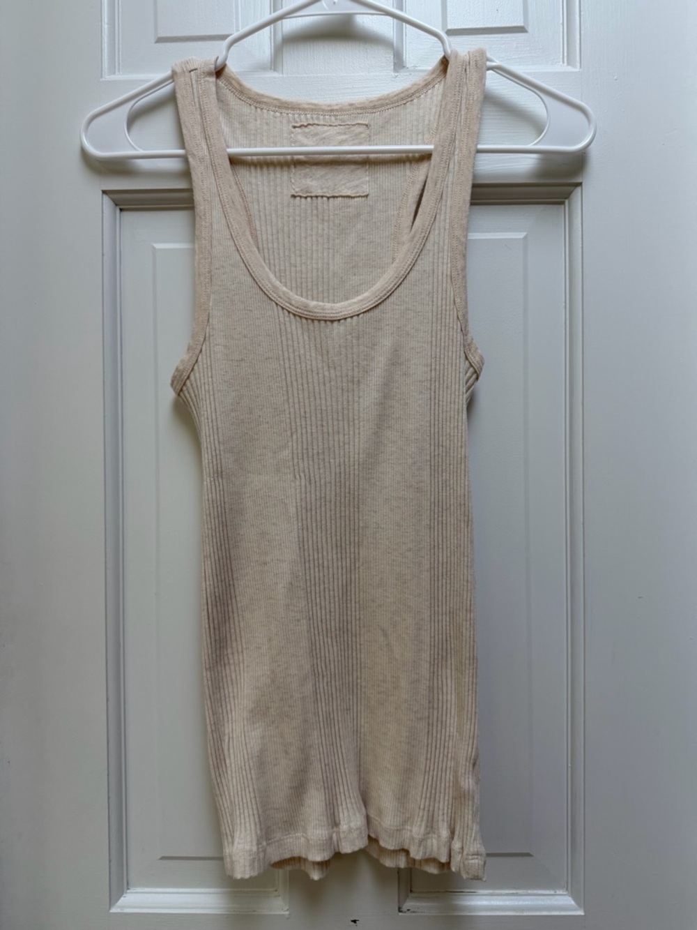 Set of Two Aerie Ribbed Scoop Neck Tank Tops Beige and Pink